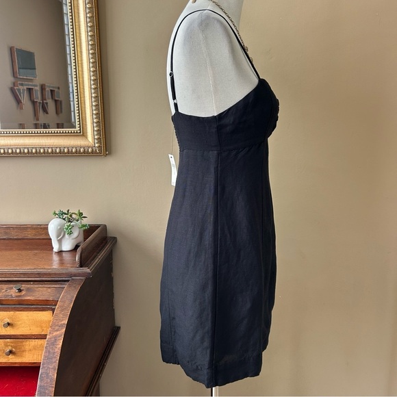 By Anthropologie Slim Mini Dress Black Linen Front Ring Cutout Size XS NWT - Picture 9 of 12